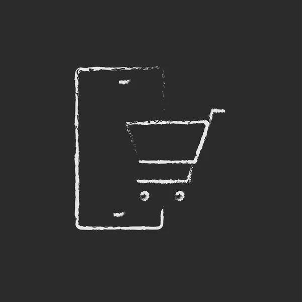 Ícone de compras on-line desenhado em giz . — Vetor de Stock
