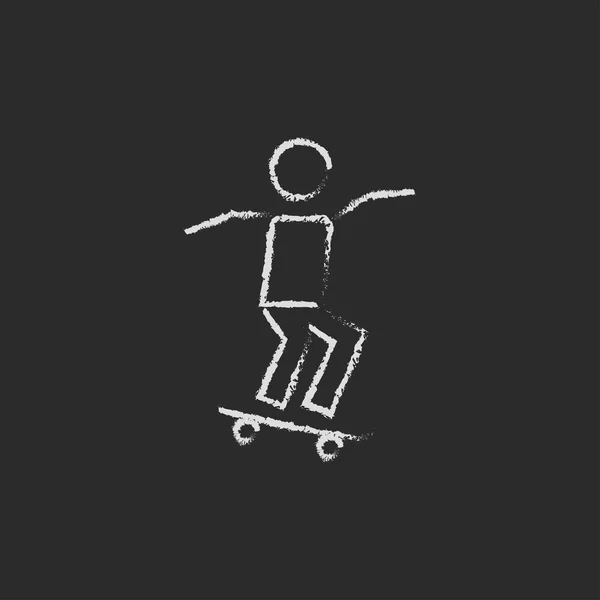 Homem no ícone skate desenhado em giz . — Vetor de Stock