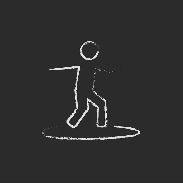Hombre en un icono de tabla de surf dibujado en tiza . — Vector de stock