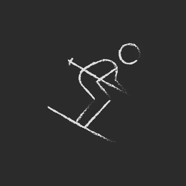 チョークで描かれたスキーのダウンヒルのアイコン. — ストックベクタ