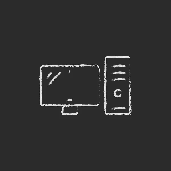 CPU and monitor icon drawn in chalk. — Stock Vector