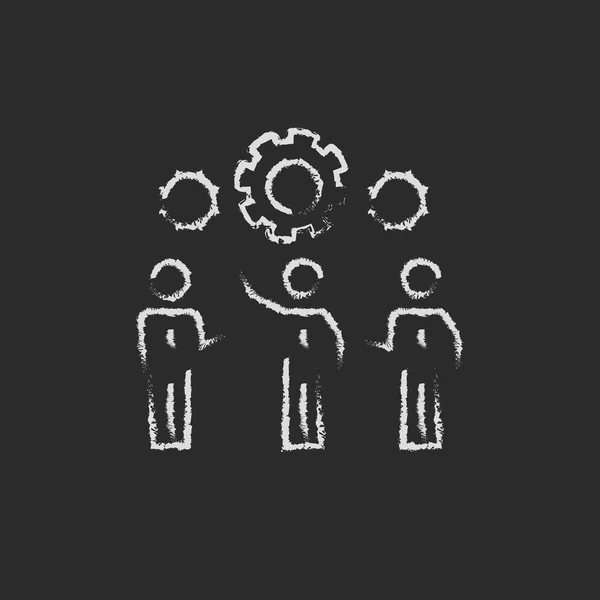 Businessmen under the gears icon drawn in chalk. — Stock Vector