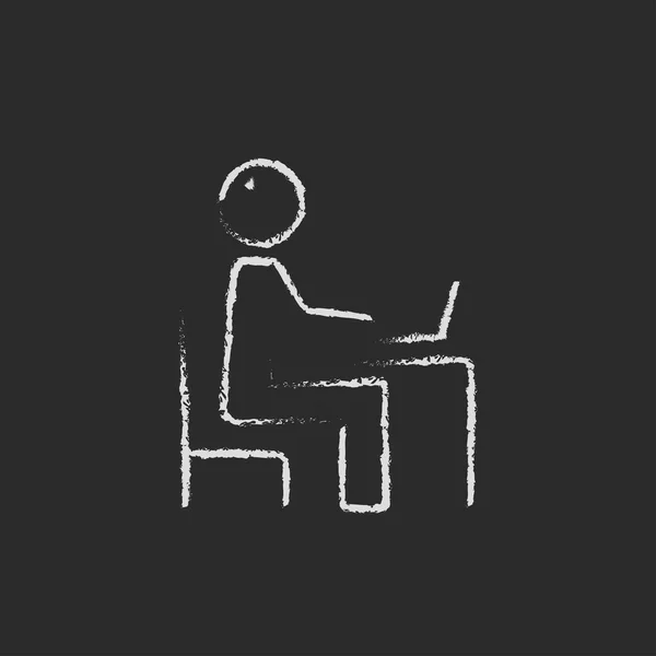 Businessman working at his laptop icon drawn in chalk. — 스톡 벡터