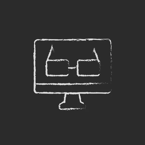 Computer monitor and glasses icon drawn in chalk — Stock Vector