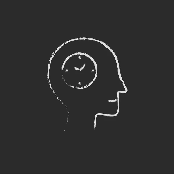 Clock in the human head icon drawn chalk — Stock Vector