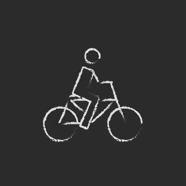 Bicicleta y ciclista icono dibujado en tiza . — Vector de stock
