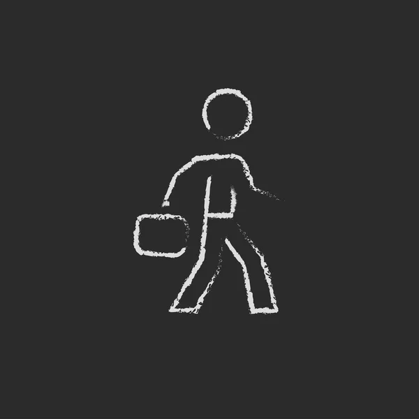Бизнесмен ходит с иконкой портфеля, нарисованной мелом . — стоковый вектор