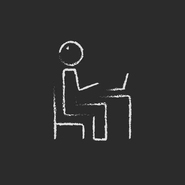 Businessman working at his laptop icon drawn in chalk. — Stockvector