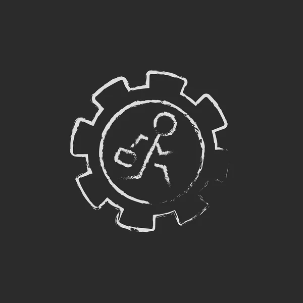 Man running inside the gear icon drawn in chalk. — Stockvector