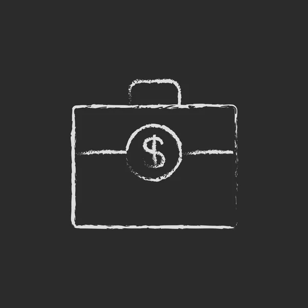 Mala com símbolo de dólar ícone desenhado em giz . —  Vetores de Stock
