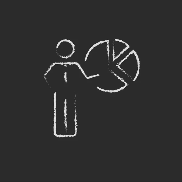 Businessman pointing at the pie chart icon drawn in chalk. — ストックベクタ