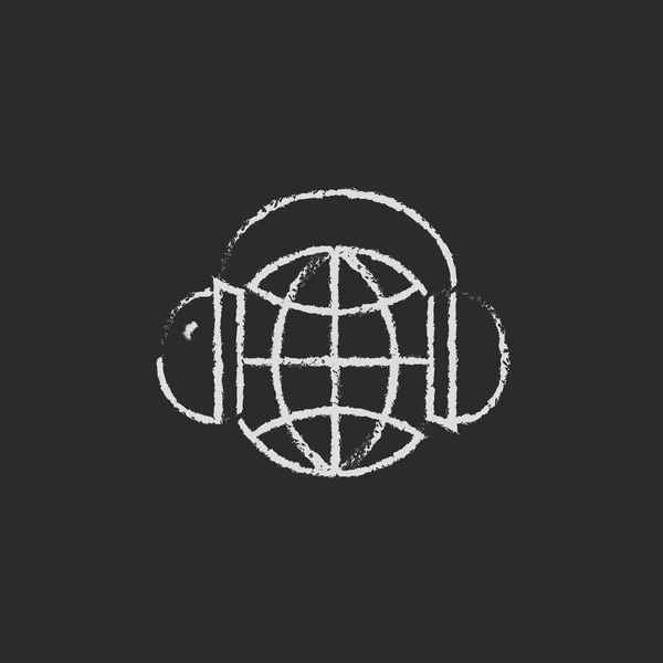 Globo en un icono auriculares tiza dibujada . — Vector de stock