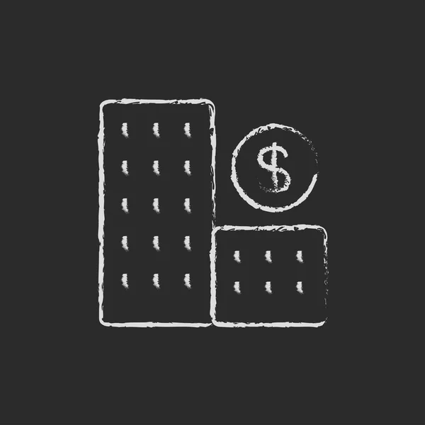 Condominium with dollar symbol icon drawn in chalk. — Stock vektor