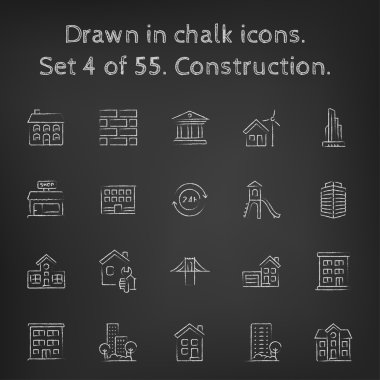 Construction icon set drawn in chalk.