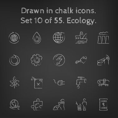 Ecology icon set drawn in chalk.