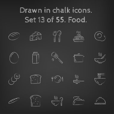 Food icon set drawn in chalk. clipart