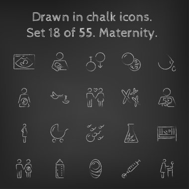 Maternity icon set drawn in chalk.
