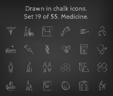 Medicine icon set drawn in chalk.