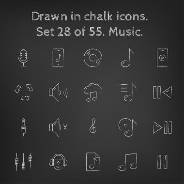 Music icon set drawn in chalk. clipart