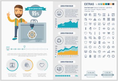 Üç D baskı düz tasarım Infographic şablonu