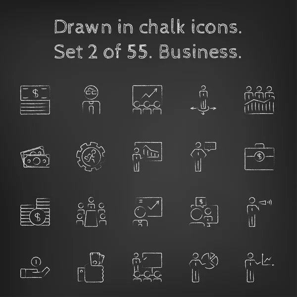 Business icon set drawn in chalk. — 스톡 벡터