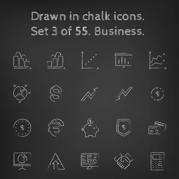 Business icon set drawn in chalk. — 스톡 벡터