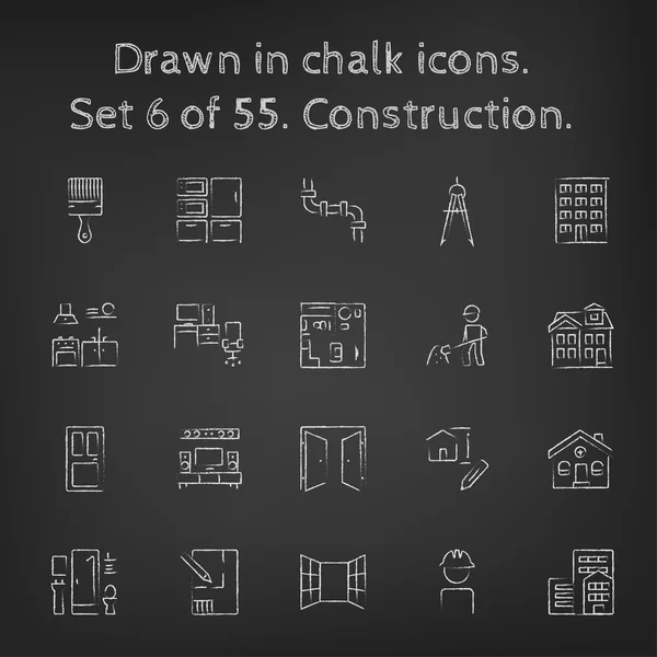 Construction icon set drawn in chalk. — 스톡 벡터