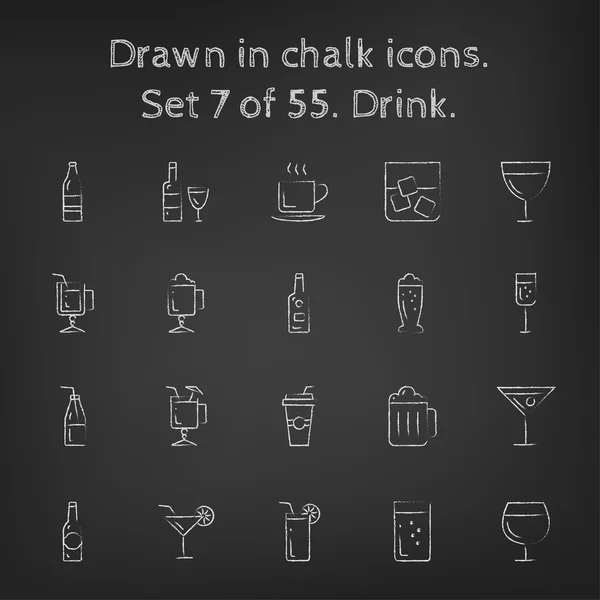 Drink icon set drawn in chalk. — Stock vektor