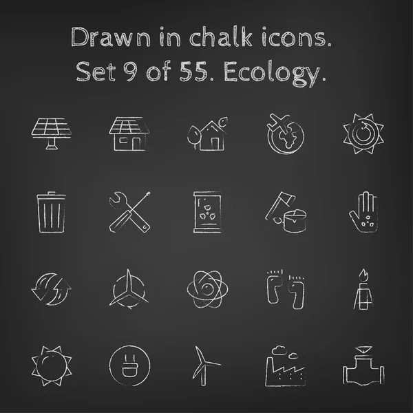 Ecology icon set drawn in chalk. — 图库矢量图片