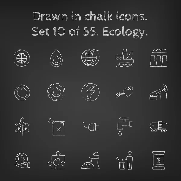 Ecology icon set drawn in chalk. — 스톡 벡터
