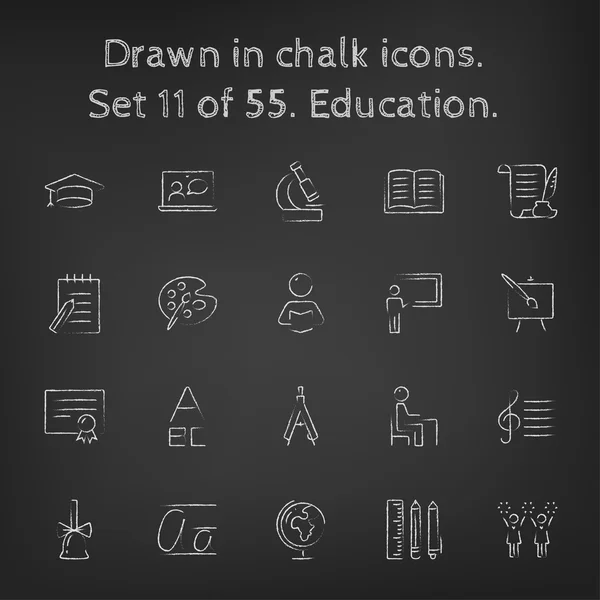 Education icon set drawn in chalk. — ストックベクタ