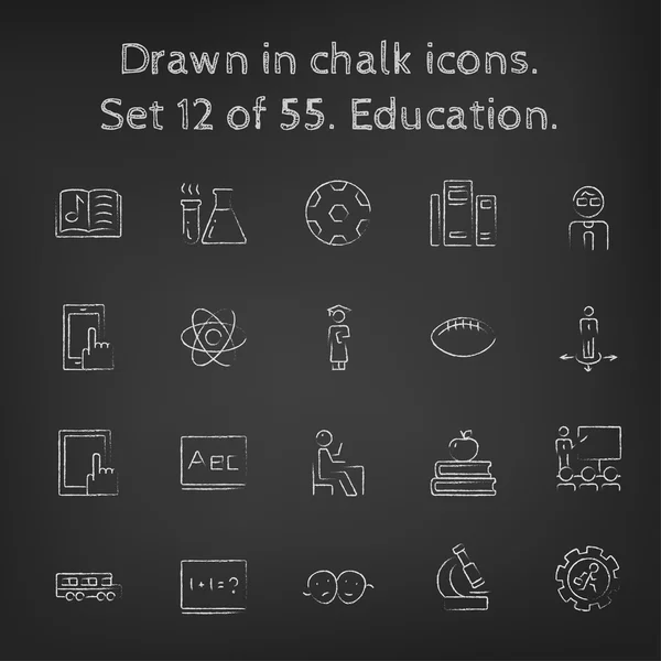 Education icon set drawn in chalk. — ストックベクタ