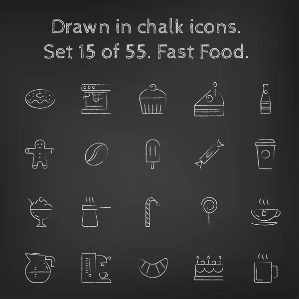 Fast food icon set drawn in chalk. — Stock vektor