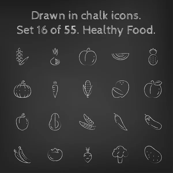 Conjunto de iconos de comida saludable dibujado en tiza . — Vector de stock