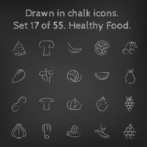 Conjunto de iconos de comida saludable dibujado en tiza . — Archivo Imágenes Vectoriales