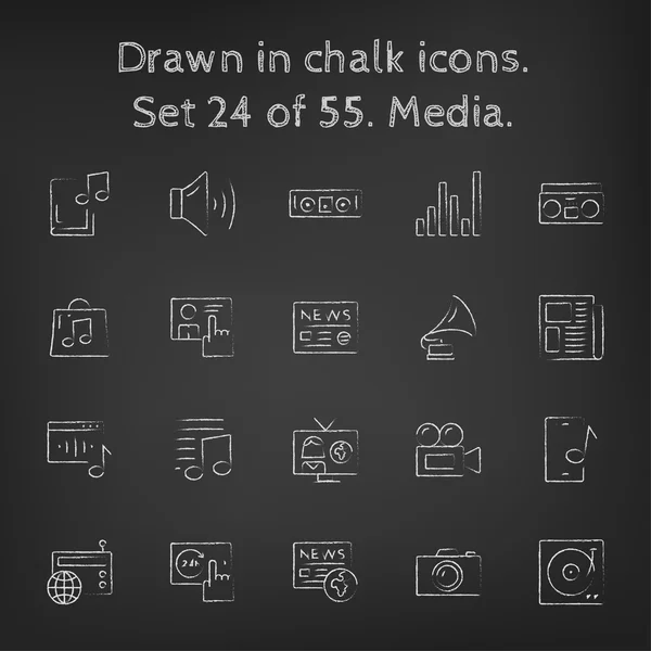 Media icon set drawn in chalk. — 스톡 벡터