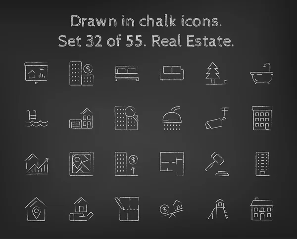 Real estate icon set drawn in chalk. — 스톡 벡터