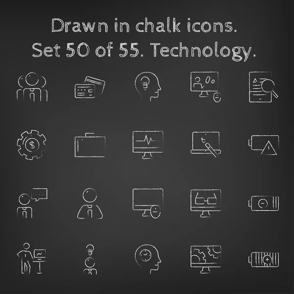 Technology icon set drawn in chalk. — ストックベクタ