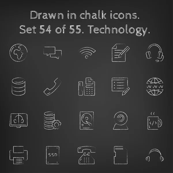 Technology icon set drawn in chalk. — 스톡 벡터