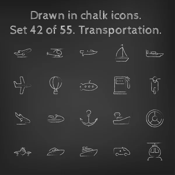 Transpotration icon set drawn in chalk. — 图库矢量图片