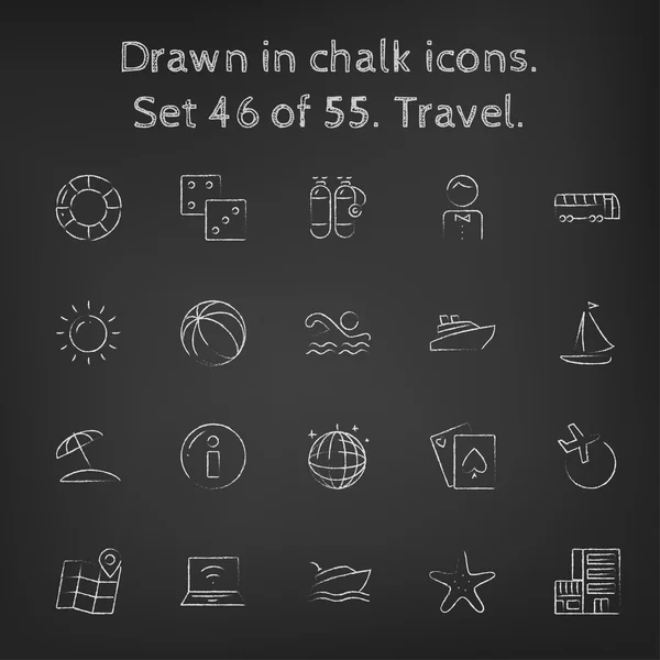 Travel icon set drawn in chalk. — Διανυσματικό Αρχείο