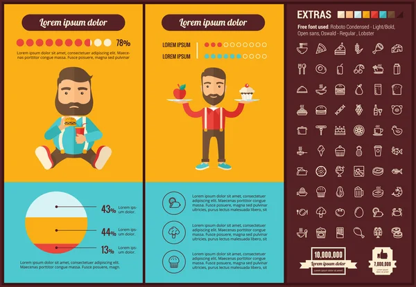 Templat Infografis desain datar makanan - Stok Vektor