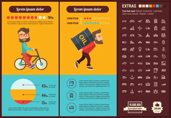 Plantilla de infografía de diseño plano de transporte — Vector de stock