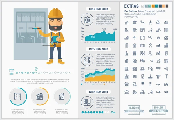 Templat Infografis Desain Datar Konstraksi - Stok Vektor