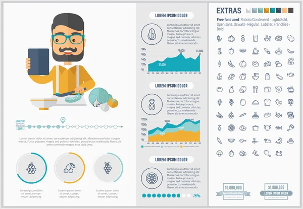 Modelo de infográfico de design plano de alimentos saudáveis — Vetor de Stock