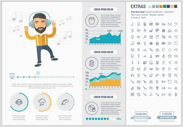 Muziek platte ontwerp Infographic sjabloon — Stockvector