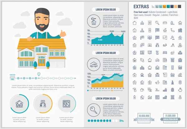 Immobilien Wohnung Design Infografik Vorlage — Stockvektor