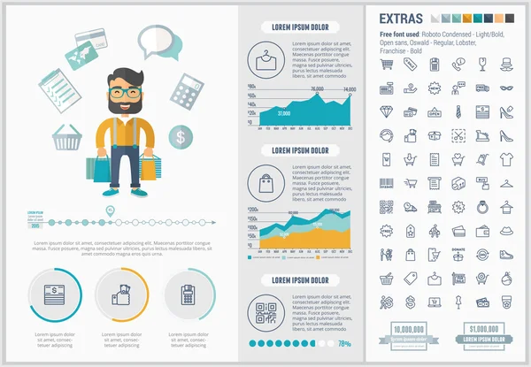 Shopping design piatto Infografica Template — Vettoriale Stock