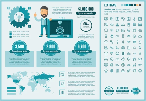 Trzy D druk płaski kształt szablonu Infographic — Wektor stockowy