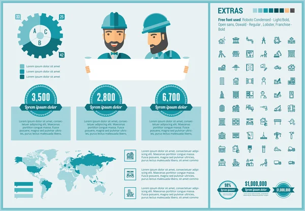 Plantilla Infográfica de Diseño Plano de Constracción — Archivo Imágenes Vectoriales